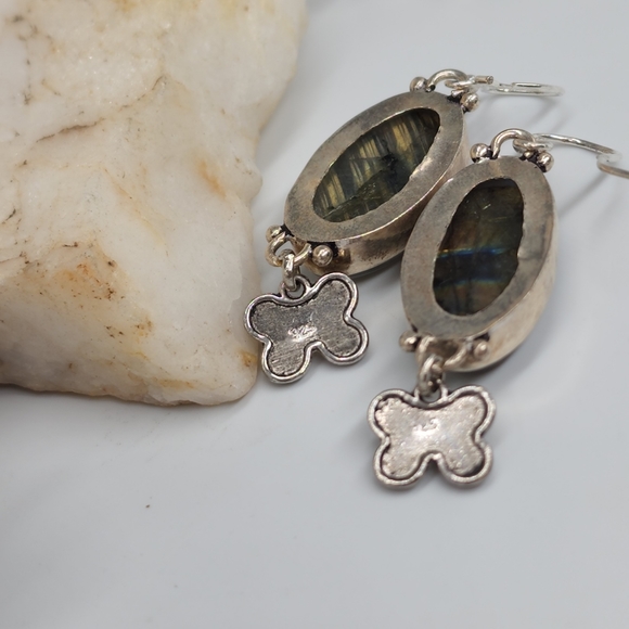 Genuine Large Labradorite Crystals Genuine Stones Silver Earrings Butter… - Picture 7 of 10